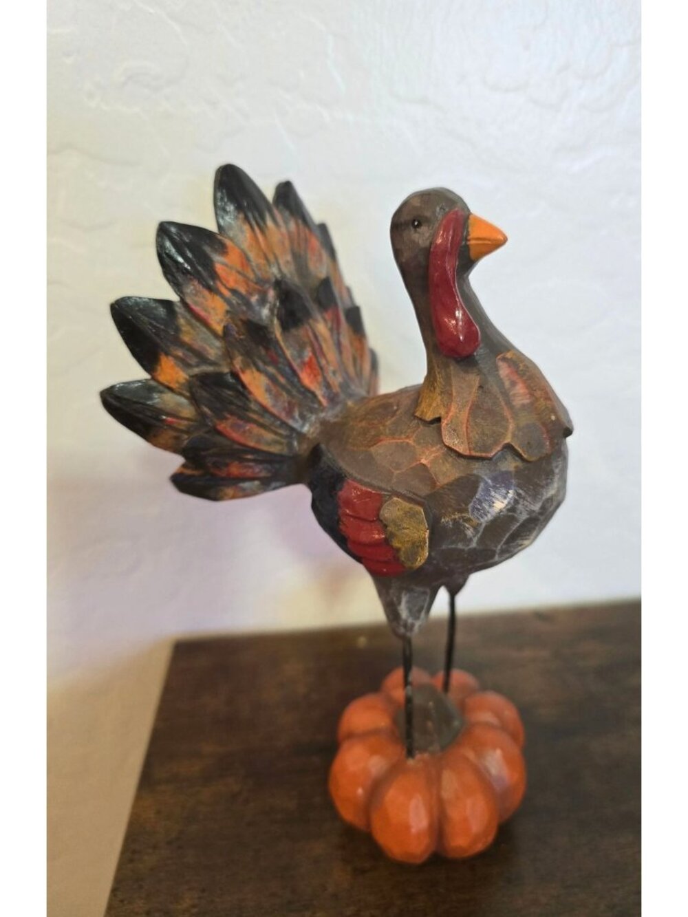 Set of 2 Turkey Figurines On Pumpkin Bases Fall Harvest Thanksgiving - Picture 13 of 15